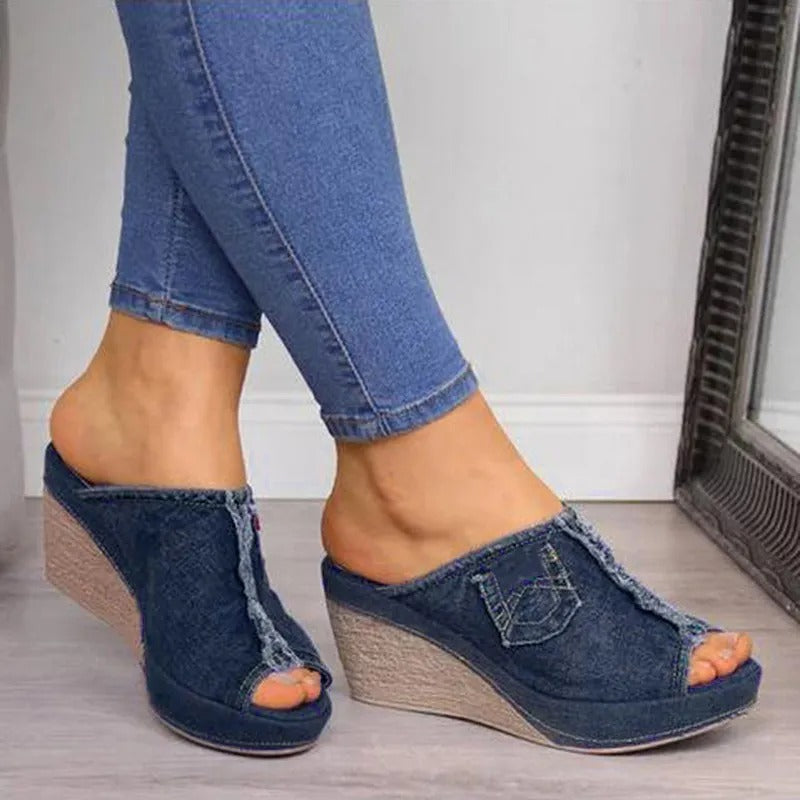 Women's denim wedge sandals – Elisabetta