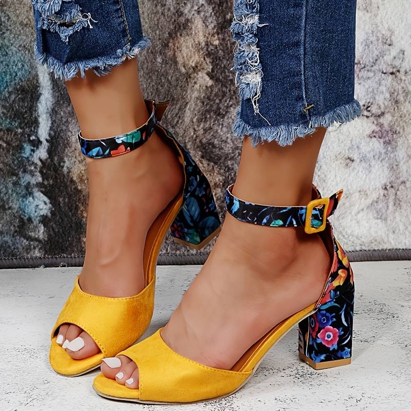 Floral High Heels with Ankle Strap – Marcella