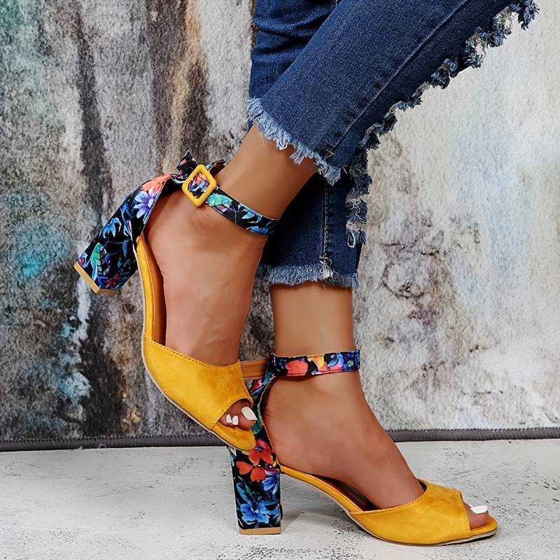 Floral High Heels with Ankle Strap – Marcella