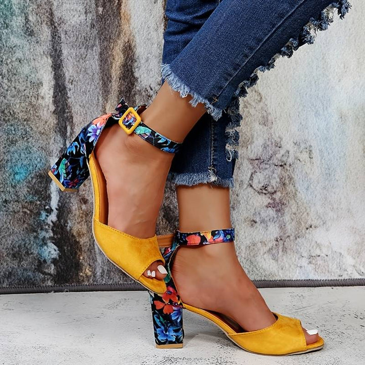 Floral High Heels with Ankle Strap – Marcella
