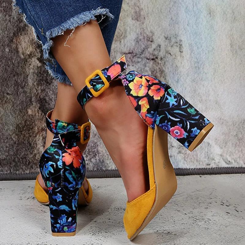 Floral High Heels with Ankle Strap – Marcella