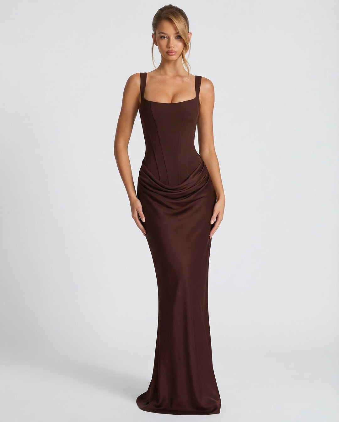 Women's Corset Maxi Dress with Draped Waist, Sculpted Silhouette 3