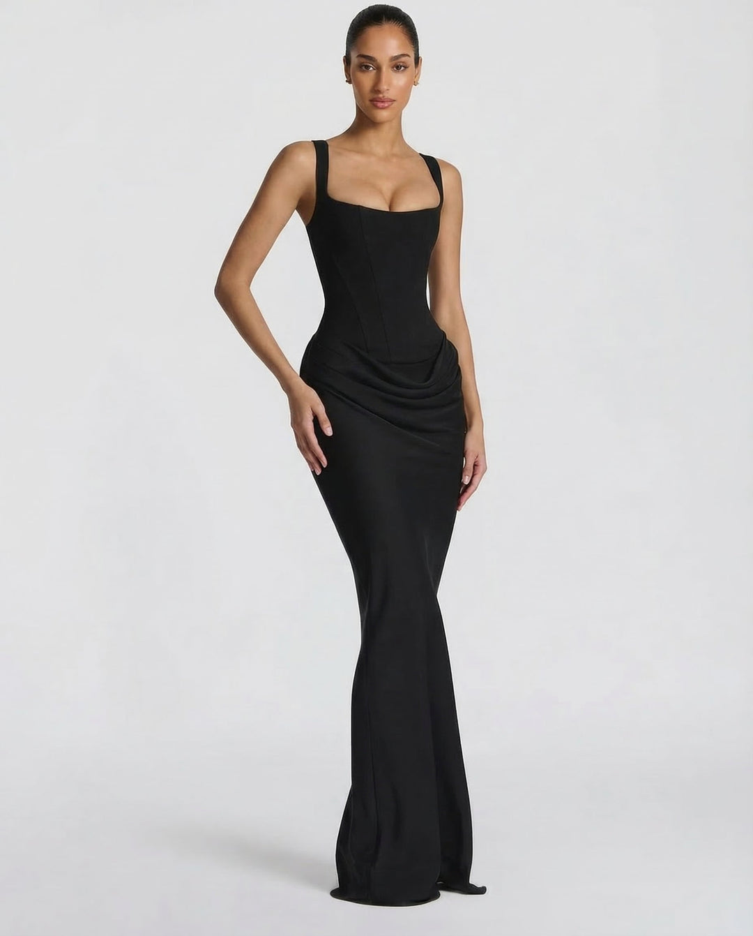 Women's Corset Maxi Dress with Draped Waist, Sculpted Silhouette 1