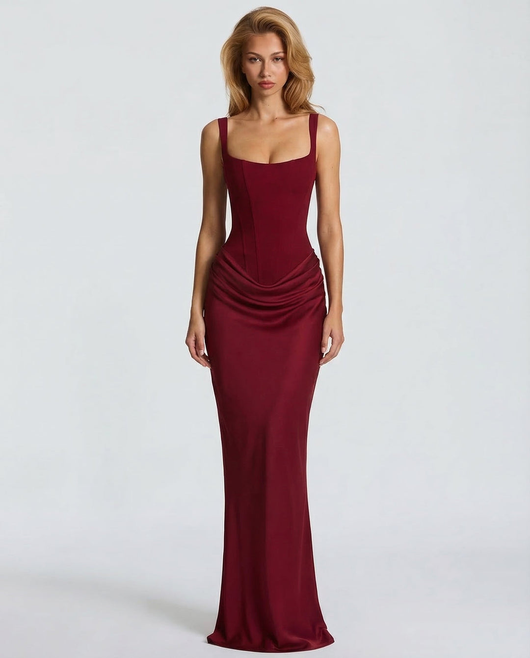 Women's Corset Maxi Dress with Draped Waist, Sculpted Silhouette 4