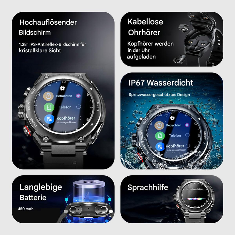 Reloj inteligente completo con auriculares inalámbricos integrados – AlphaX