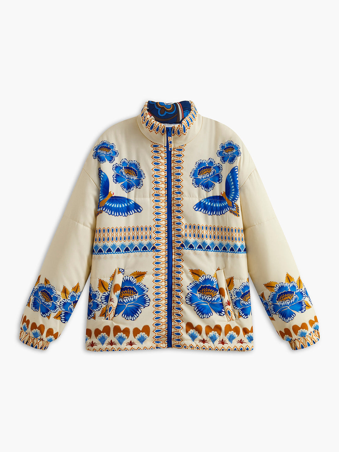 Boho-vinterkåpe med trykk og glidelås – Zahara