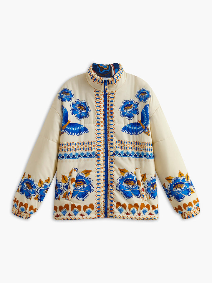 Boho-vinterkåpe med trykk og glidelås – Zahara