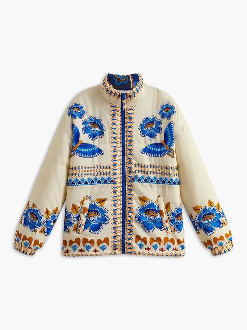 Boho-vinterkåpe med trykk og glidelås – Zahara
