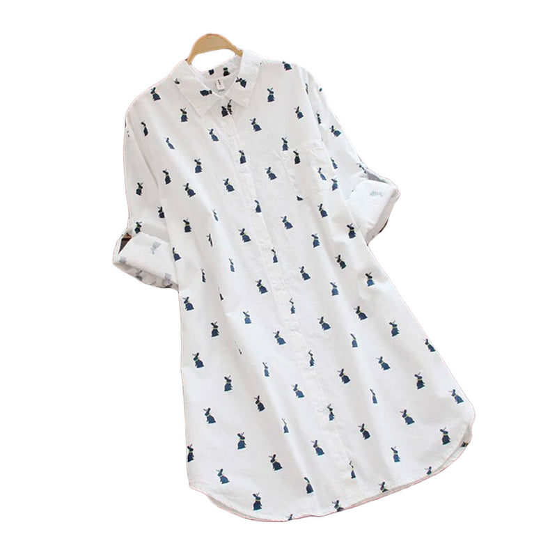 Leket skjortekjole med kanintrykk og reverskrage – Elina