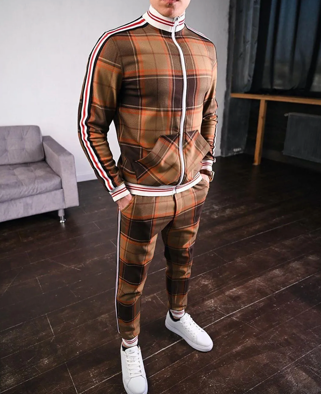 Stylish Men's Training Set with Checkered Pattern – Dorian