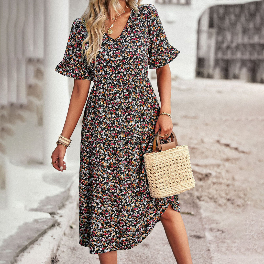 Dress with floral pattern in midi length - Leila