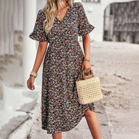 Dress with floral pattern in midi length - Leila