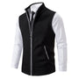 Schwarze Herrenweste mit Reißverschluss, über weißem Hemd, eleganter Business-Look.
