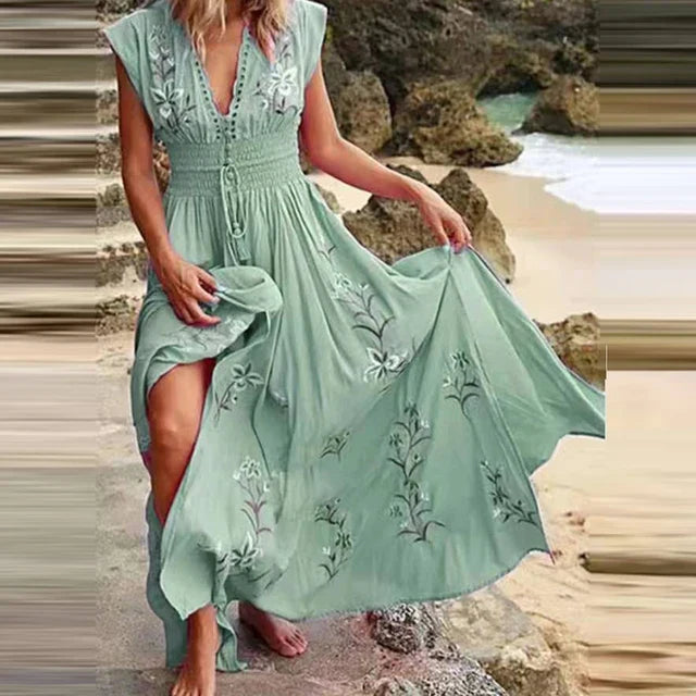 Boho summer midi dress with V-neck and airy cut – Talia