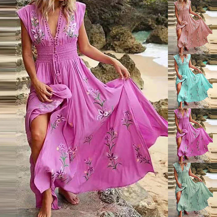 Boho summer midi dress with V-neck and airy cut – Talia