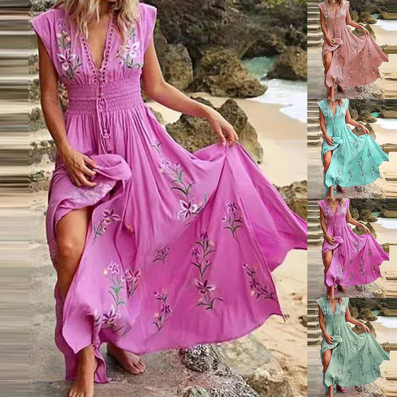 Boho summer midi dress with V-neck and airy cut – Talia