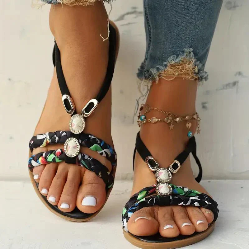 Boho-perle slip-on sommersandalen – Amira