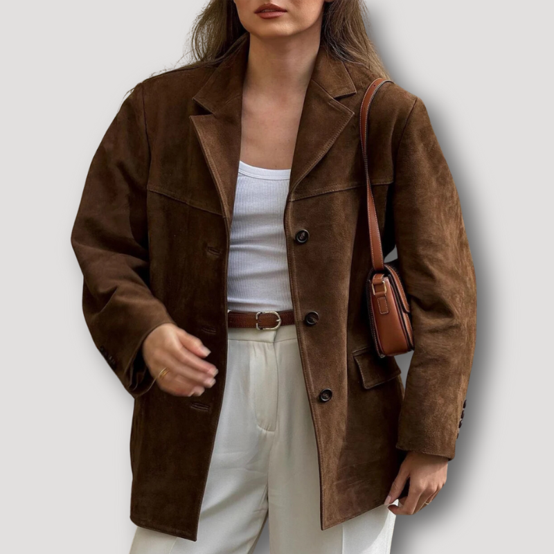 Chaqueta oversize de ante con cuello vuelto – Edición de otoño Alina