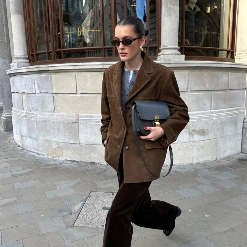 Chaqueta oversize de ante con cuello vuelto – Edición de otoño Alina