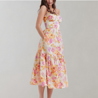 Blumenmuster Midi-Party Kleid – Mireille