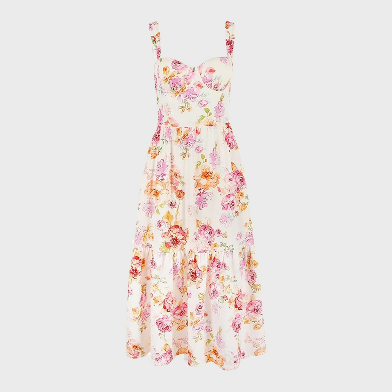 Blumenmuster Midi-Party Kleid – Mireille