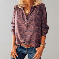 Vintage damebluse med knaplukning og print – Selina