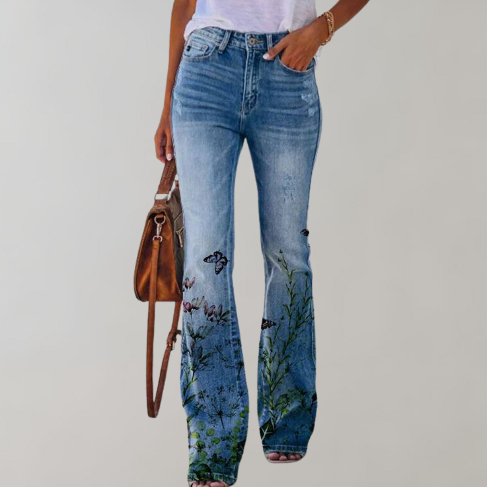 Flared jeans med knapper - Rosa