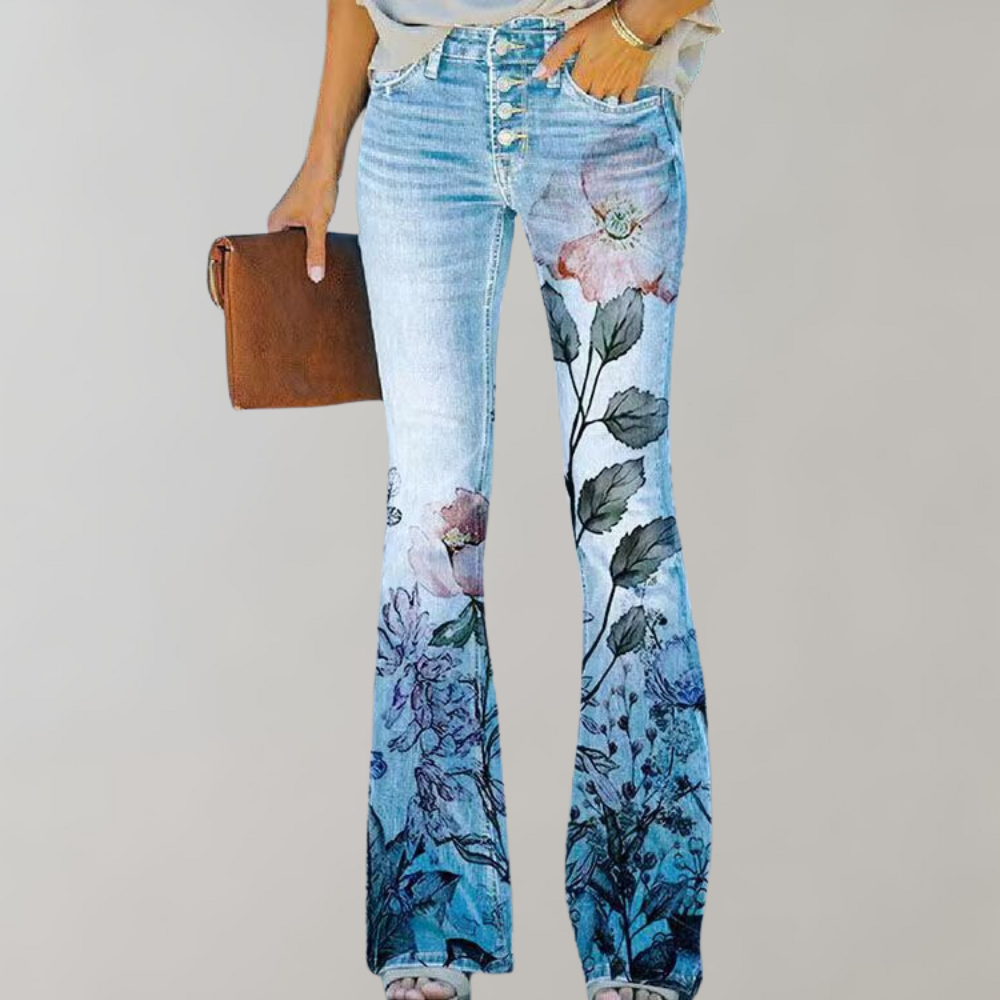 Flared jeans med knapper - Rosa