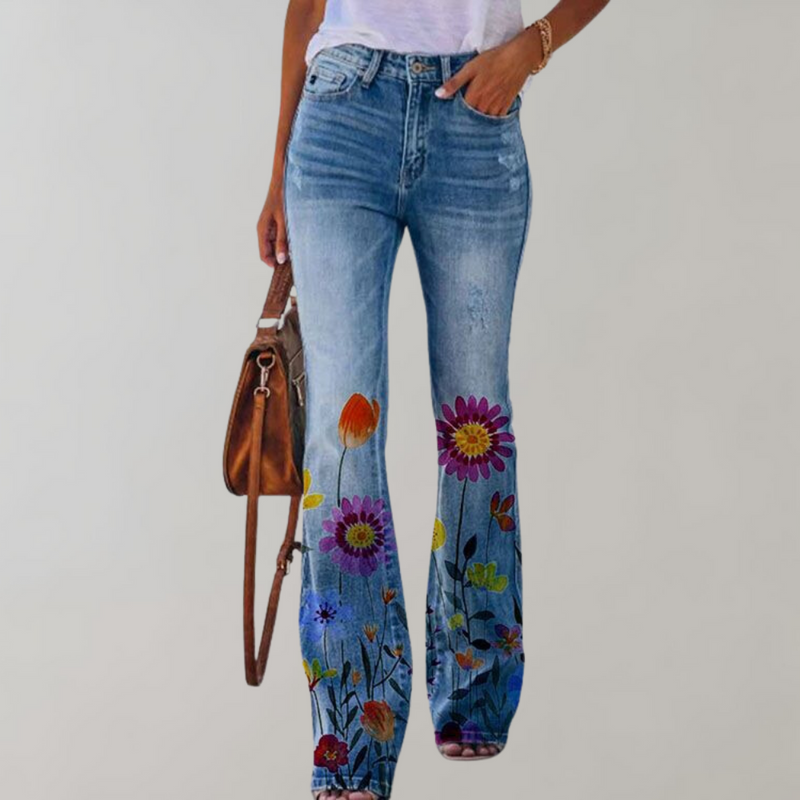 Flared jeans med knapper - Rosa
