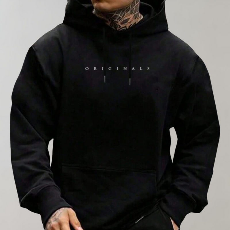 Schwarzer Kapuzenpullover Herren, "Originals" Aufdruck, Baumwolle, lässig, Streetwear.