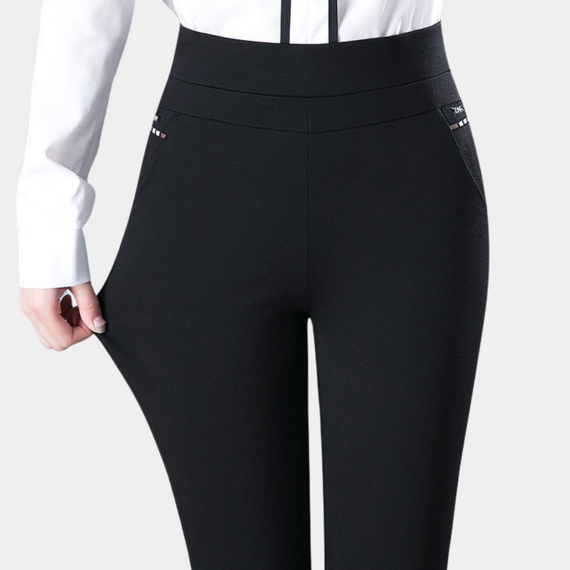 Schwarze Damenhose, elastisch, hohe Taille, elegant, Business-Look, bequem, modisch.
