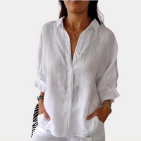 Linen women's blouse with long sleeves and button placket – Ysolde