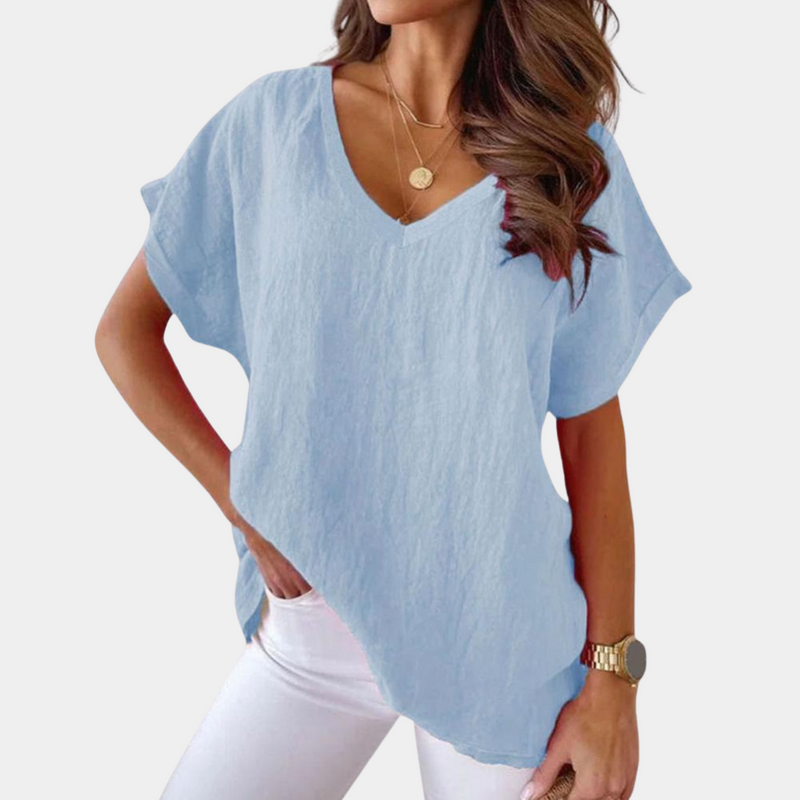 Airy V-neck Linen Blouse with Loose Fit – Mailin