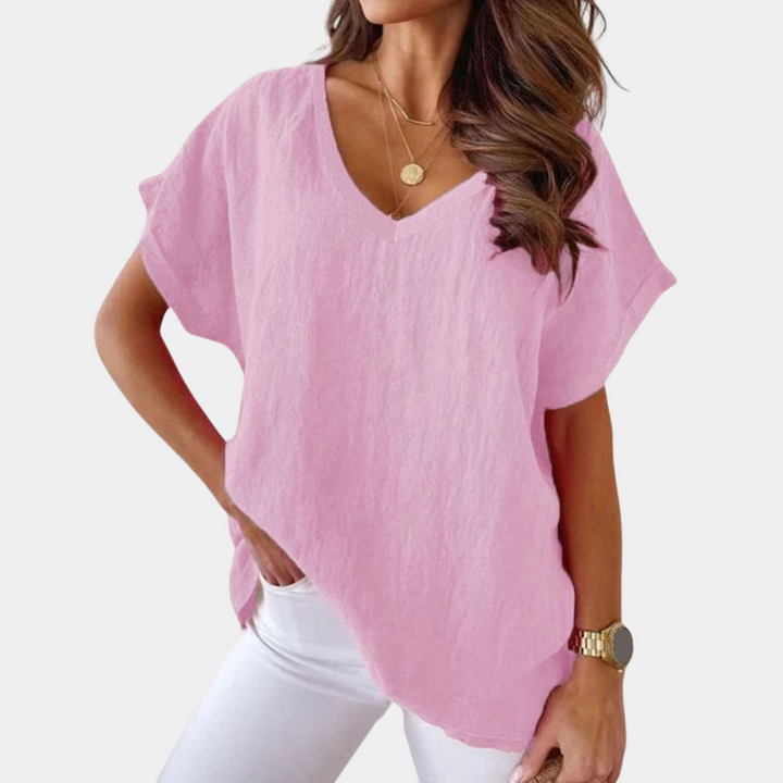 Airy V-neck Linen Blouse with Loose Fit – Mailin