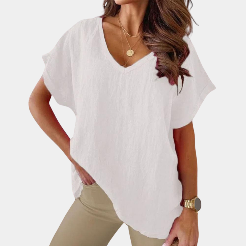 Airy V-neck Linen Blouse with Loose Fit – Mailin