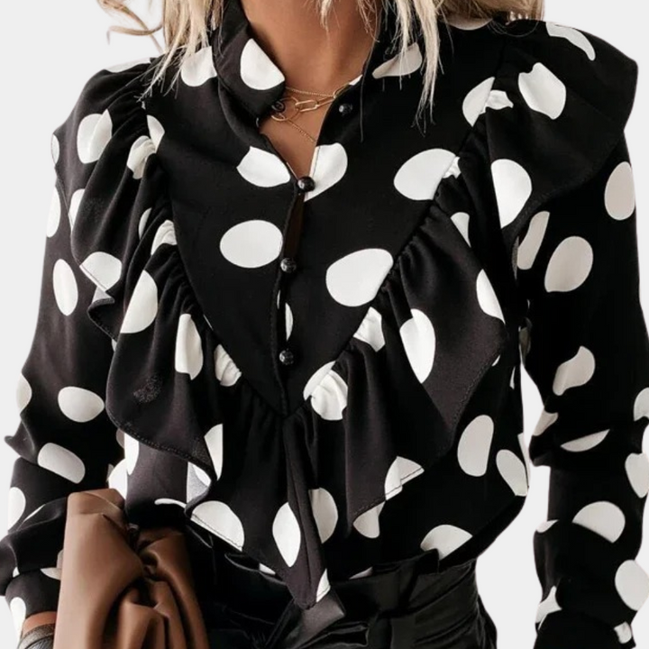 Polka Dot Ruffle Blouse with Flowing Cut – Tabea