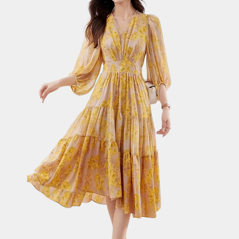 Sommerliches Blumenkleid mit elastischem Stoff – Maëlle