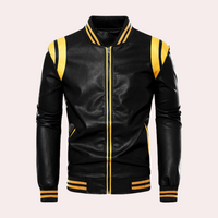 Leather bomber jacket with zipper and sporty stripes – Dorian