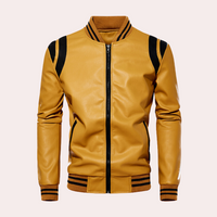 Leather bomber jacket with zipper and sporty stripes – Dorian