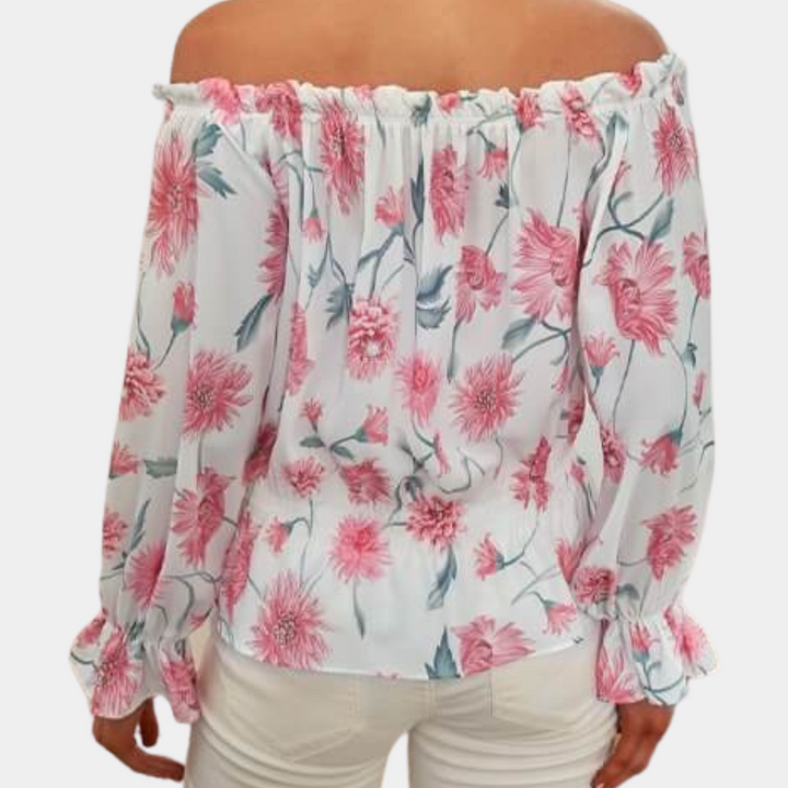 Off-Shoulder Blumenbluse mit Rüschen – Fayenne
