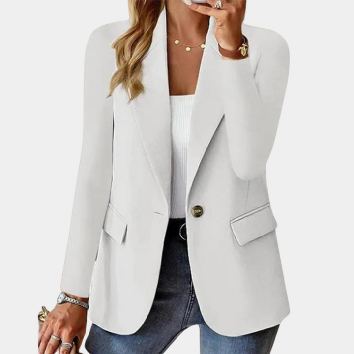 Weiße Damenblazer, elegantes Design, ein Knopf, lange Ärmel, modisch, Business-Look.