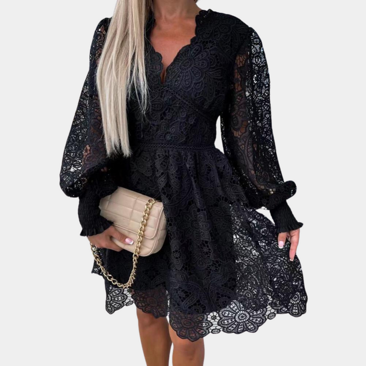 Kanten midi-kjole med blomsterprint – Eliane