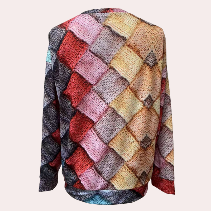 Bunter Strickpullover mit Rautenmuster, Damenmode, Herbstkollektion, weiches Material