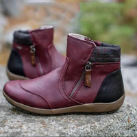 Rote Damenstiefeletten mit Reißverschluss, Leder, rutschfeste Sohle, modisch, bequem.