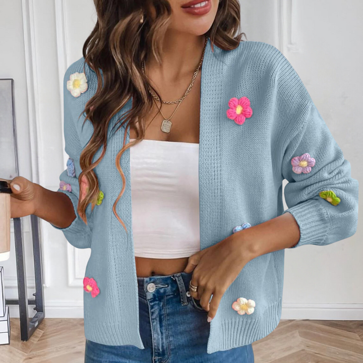 Chaqueta de punto para mujer con flores 3D – Maribel