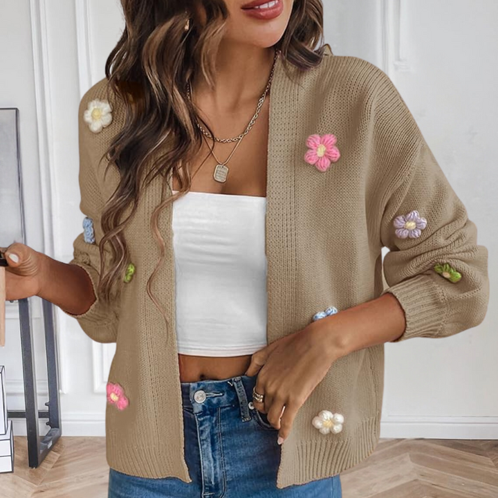 Chaqueta de punto para mujer con flores 3D – Maribel