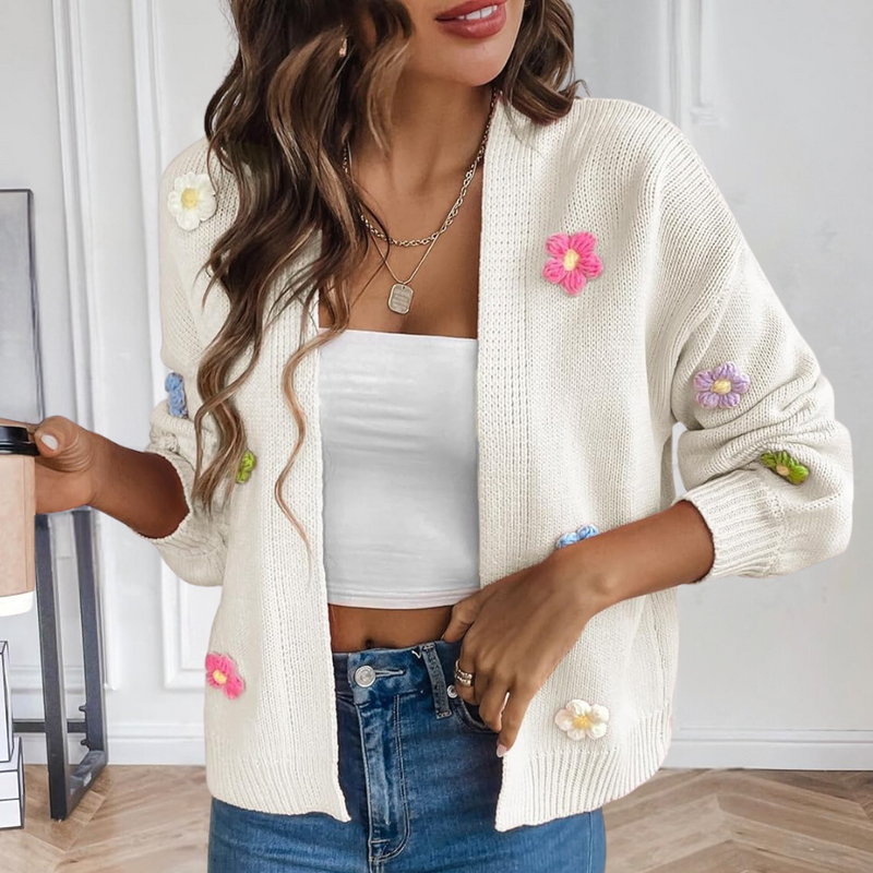 Chaqueta de punto para mujer con flores 3D – Maribel