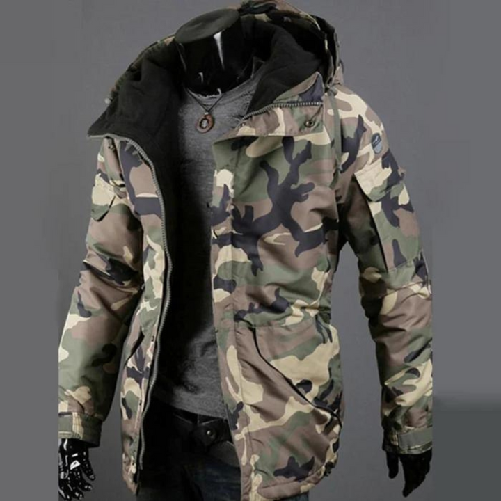 Camouflage-Jacke Herren, grün, Kapuze, Outdoor, Winter, warm, modisch, Freizeitkleidung.