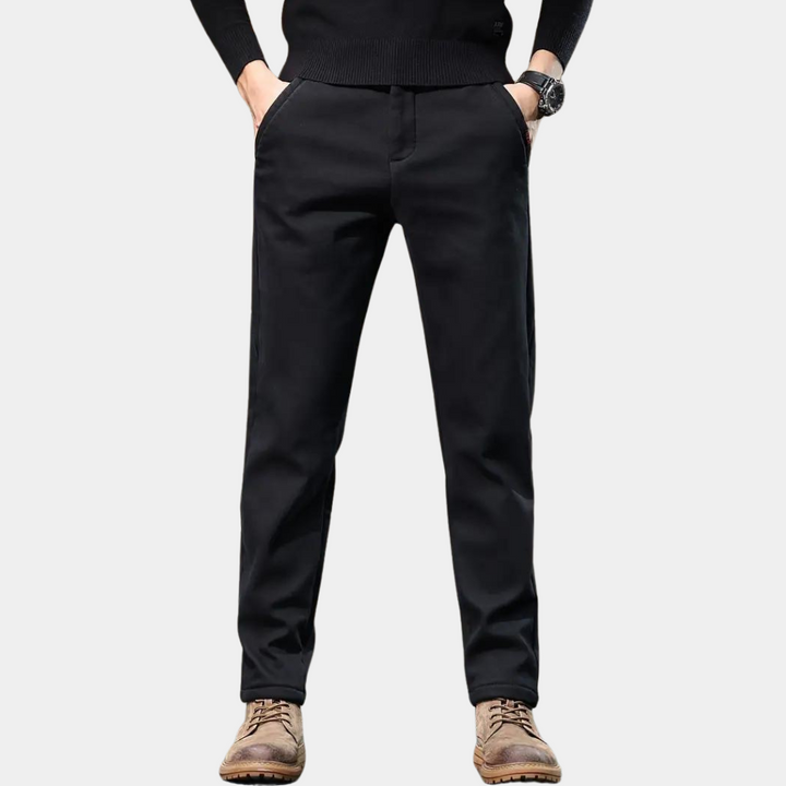 Schwarze Herren-Chinohose, Baumwolle, elegant, lässig, Taschen, modisch, bequem.