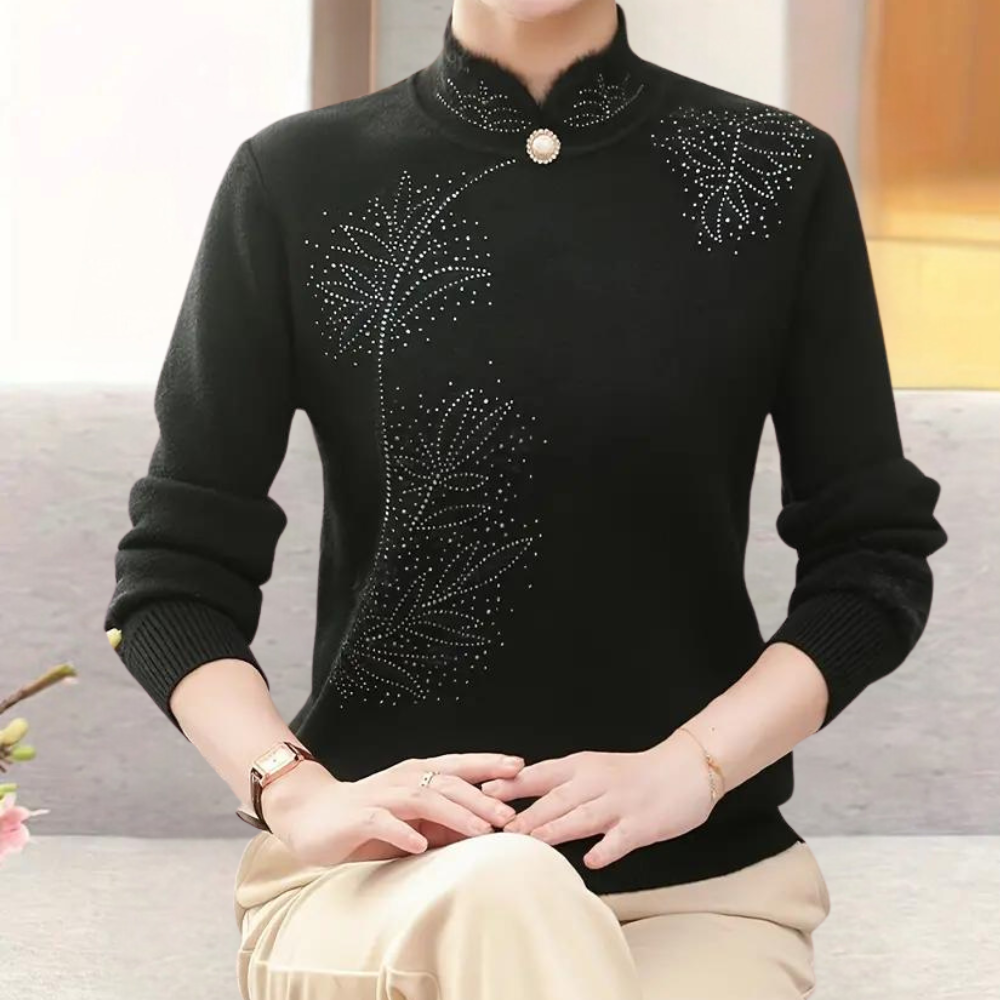 Cardigan for women with floral pattern and high collar – Alfhild